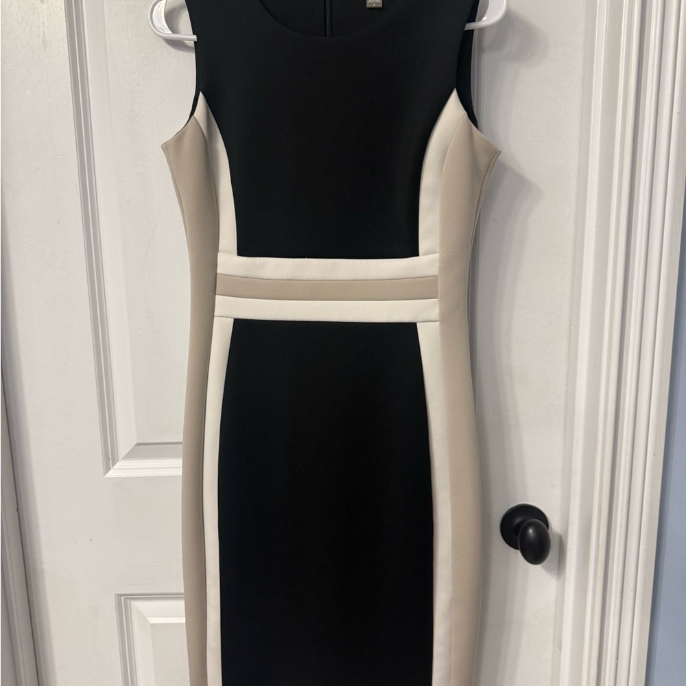 Calvin Klein Black and Cream Midi Dress